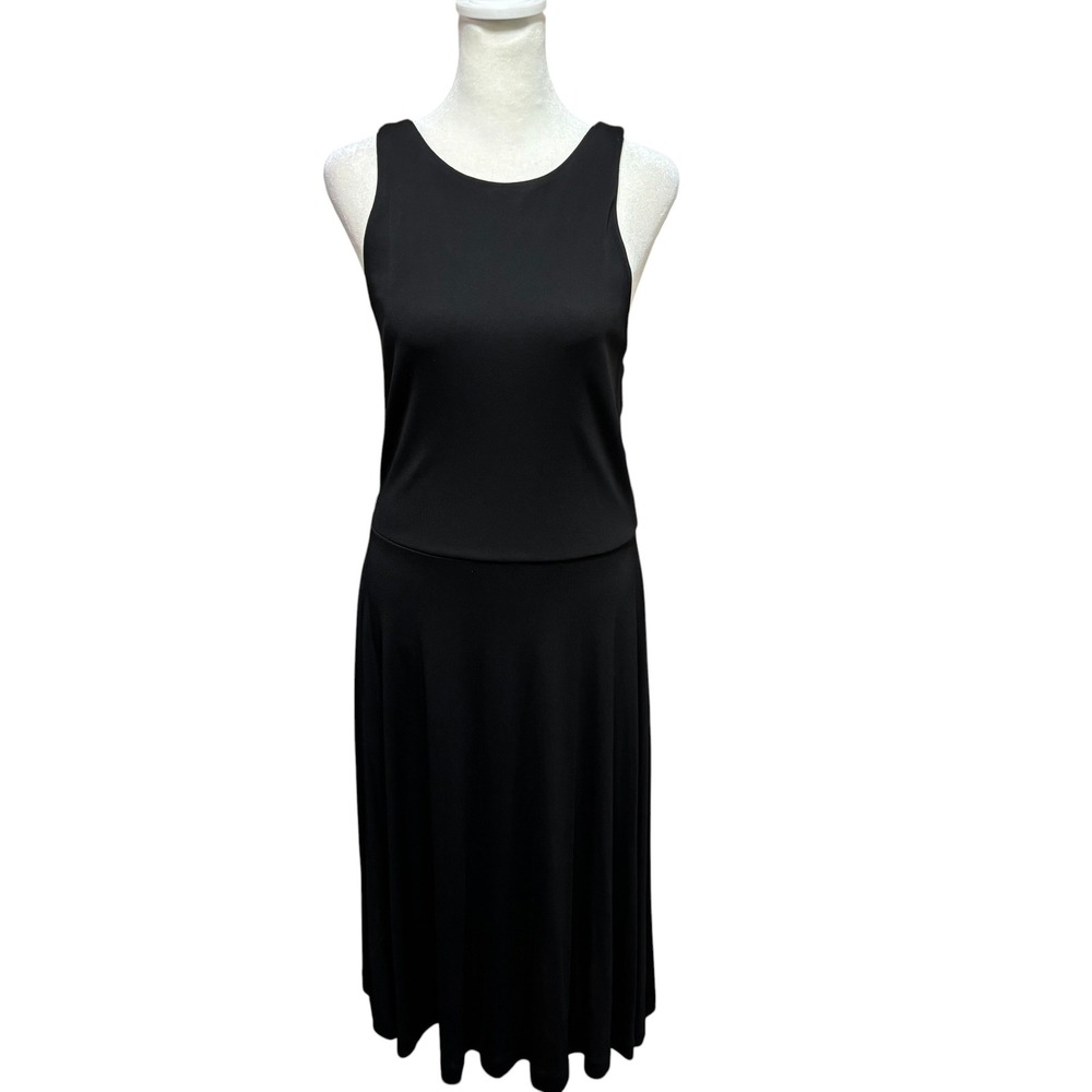 Lauren‎ Ralph Lauren Atlantic D Black Open Back Crisscross Midi Dress L NEW #K73